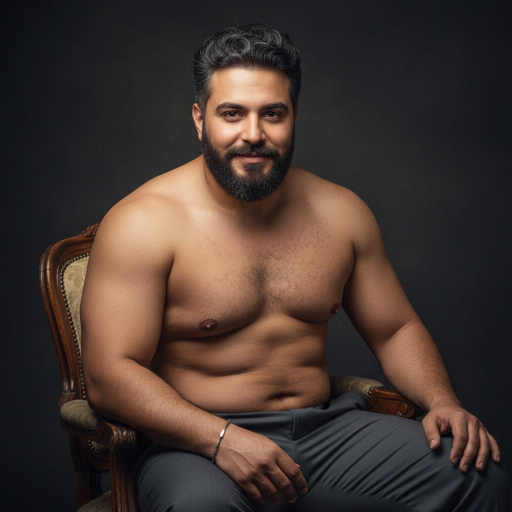 plus_size middle_eastern man chair sitting confident 21405229