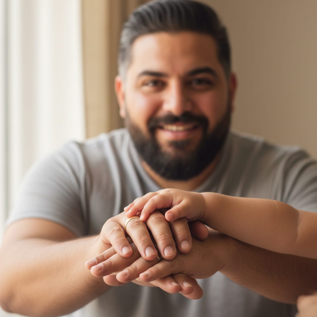 plus_size middle_eastern man generations hands together 19925675