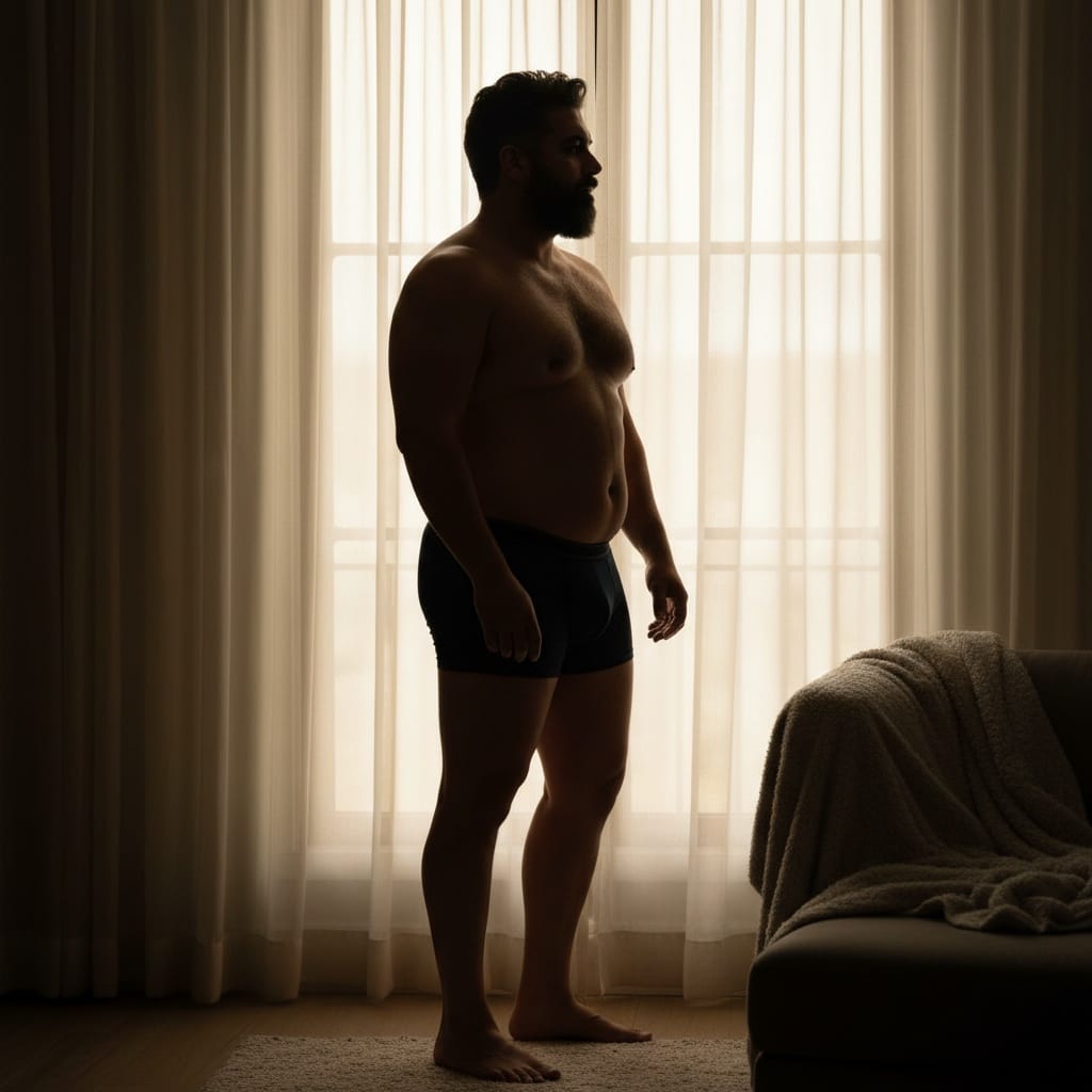 plus_size middle_eastern man standing window silhouette 77715848