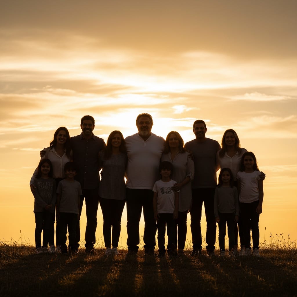 plus_size middle_eastern man sunset family silhouette 52598304