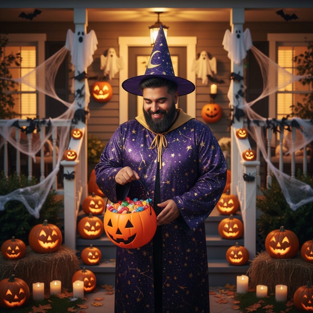 plus_size middle_eastern man trick or treat doorstep 17021605