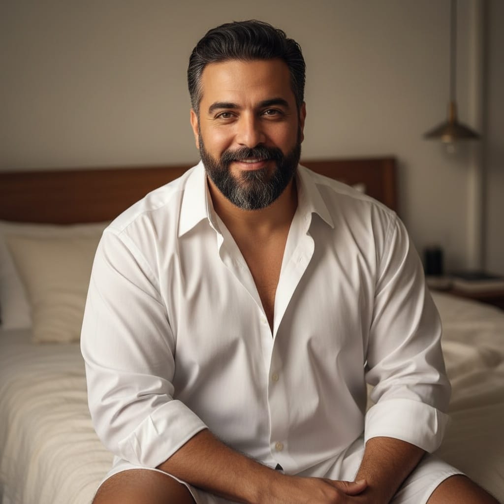 plus_size middle_eastern man white shirt casual intimate 23833053