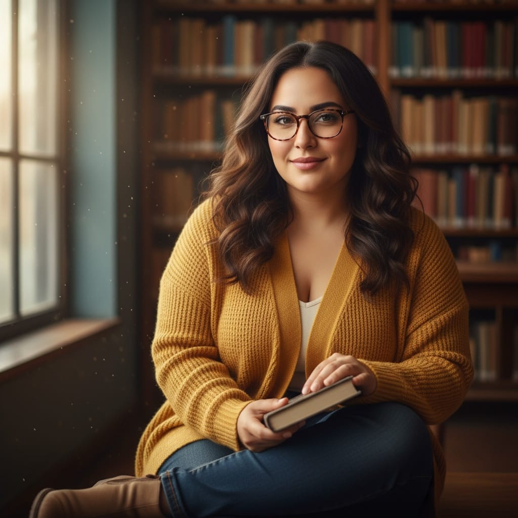 plus_size middle_eastern woman bookstore intellectual 58803845