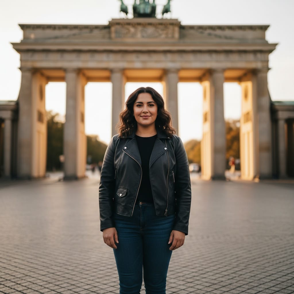 plus_size middle_eastern woman brandenburg gate golden hour 28419481