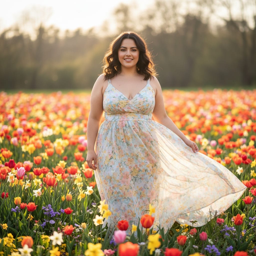 plus_size middle_eastern woman flower field full body 51162667
