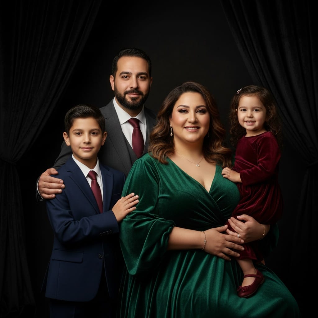 plus_size middle_eastern woman formal dark background dramatic 56628999