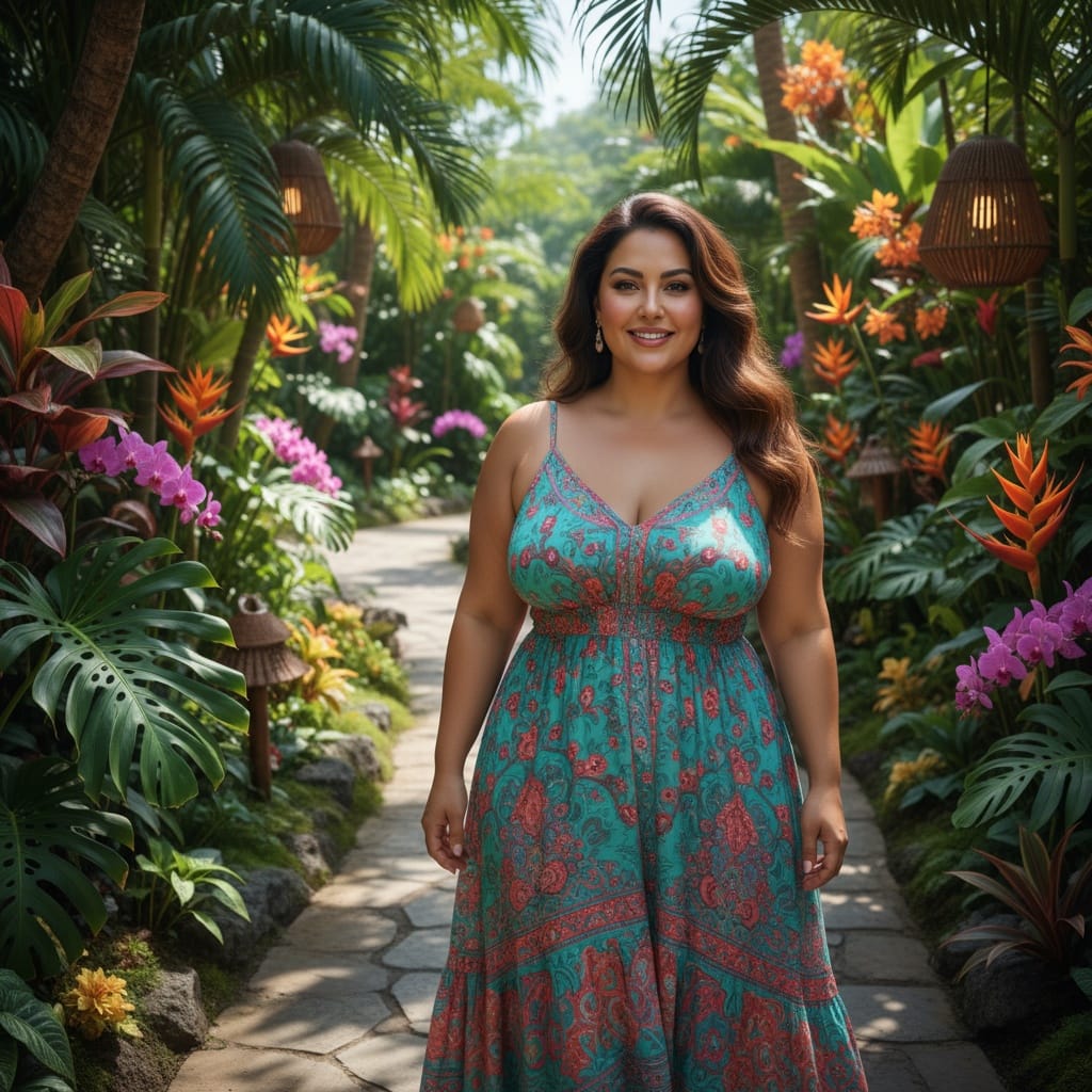 plus_size middle_eastern woman garden lush landscaping 28869877