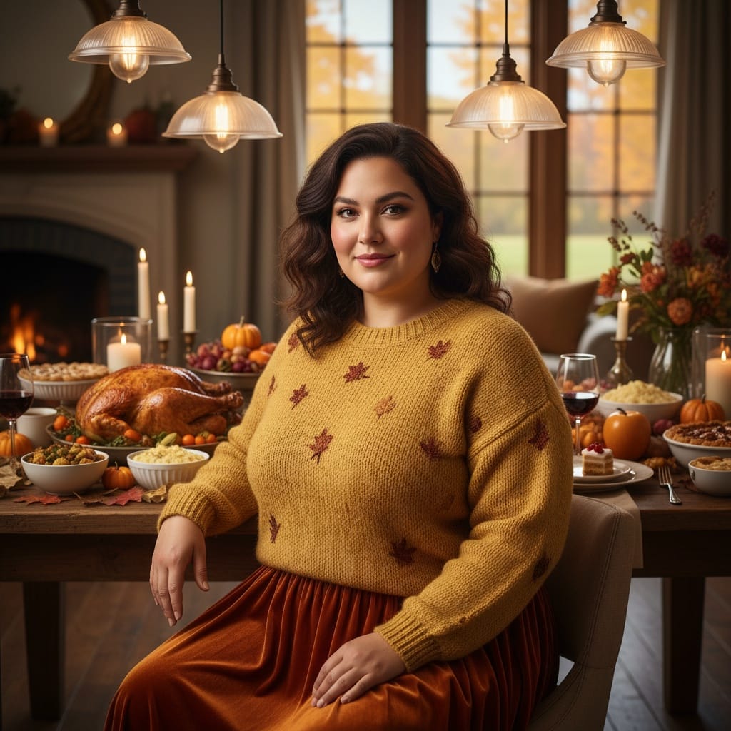 plus_size middle_eastern woman harvest table food portrait 84135916
