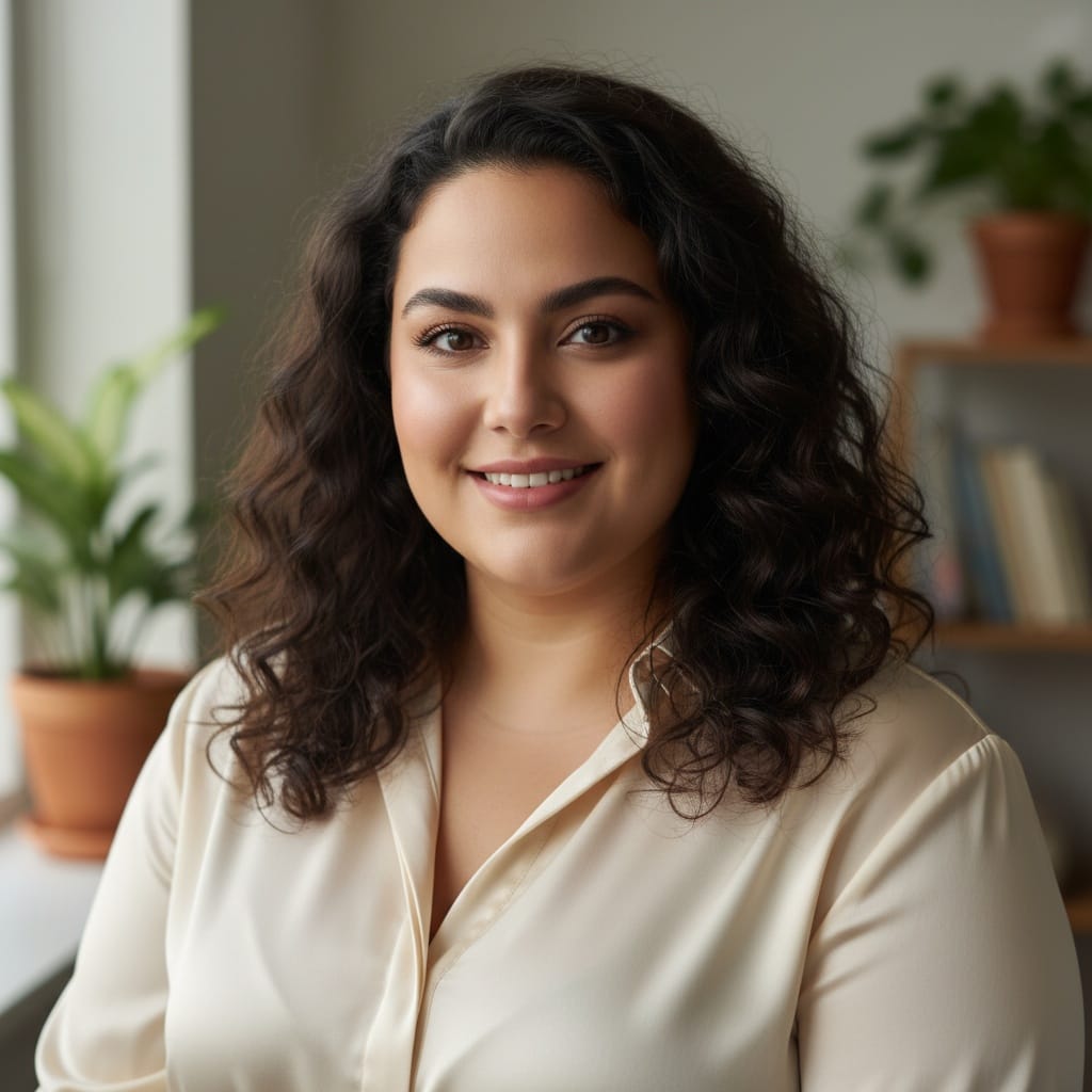 plus_size middle_eastern woman natural window light soft 96587745