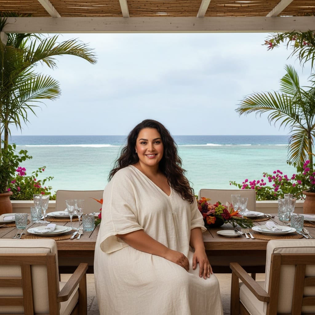 plus_size middle_eastern woman outdoor dining terrace 23887549