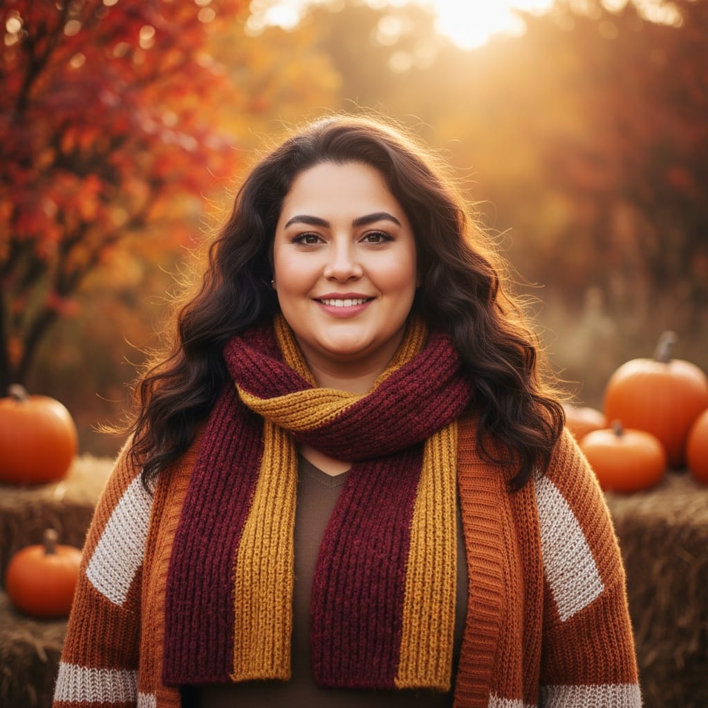 plus_size middle_eastern woman rustic autumn outdoor portrait 97335990