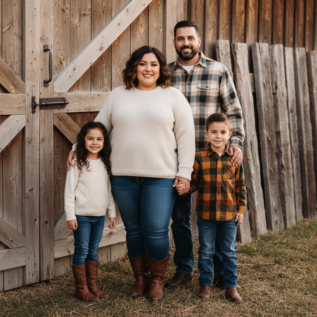 plus_size middle_eastern woman rustic wooden barn door 76094119