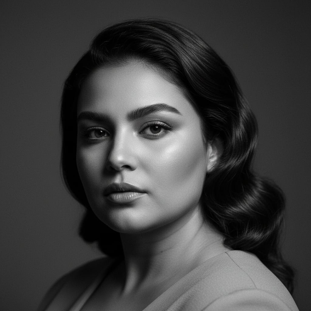 plus_size middle_eastern woman serious editorial look 52247679