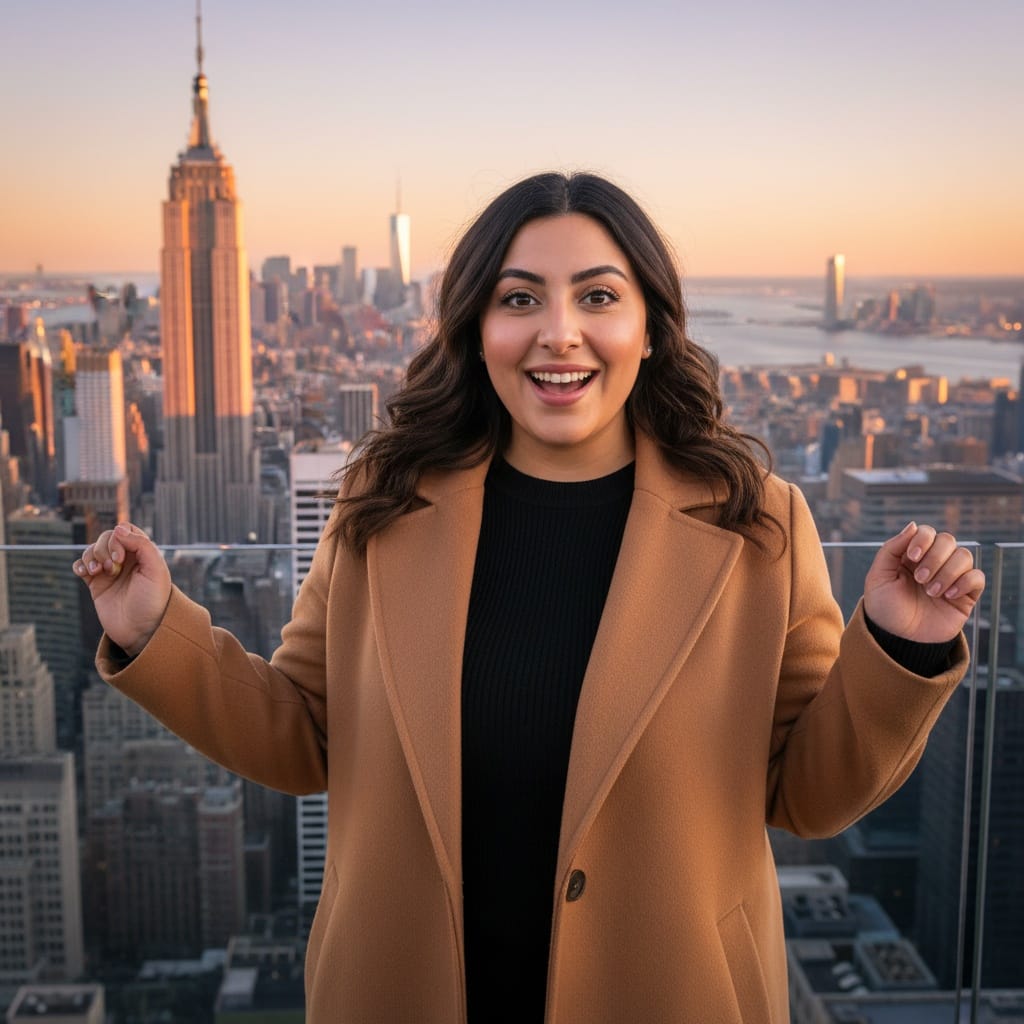 plus_size middle_eastern woman top of the rock skyline 65735560