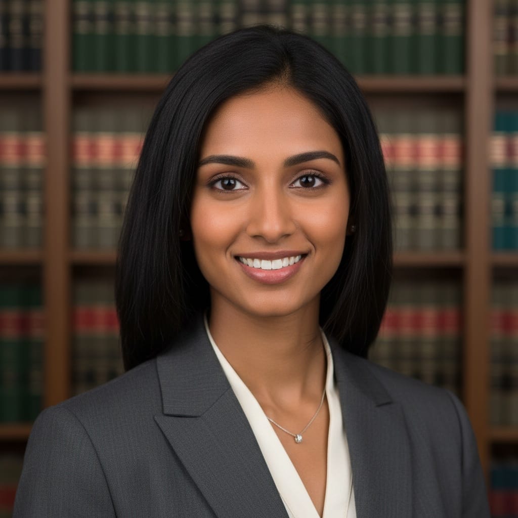 slim indian woman traditional law library background 76387499