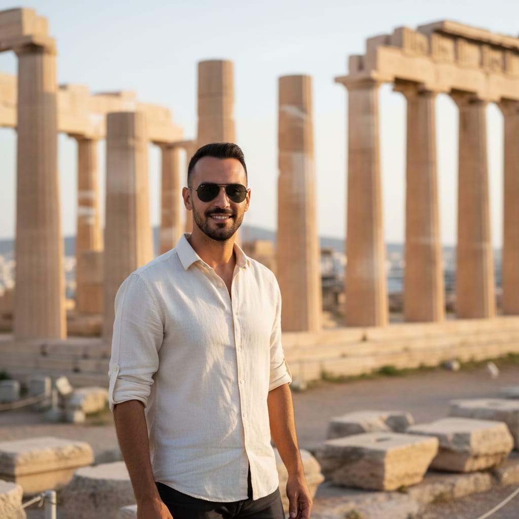 slim middle_eastern man acropolis parthenon golden hour 36175270
