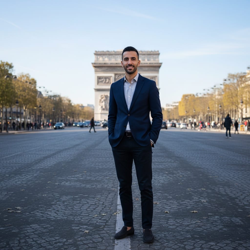 slim middle_eastern man arc de triomphe champs elysees 66844731