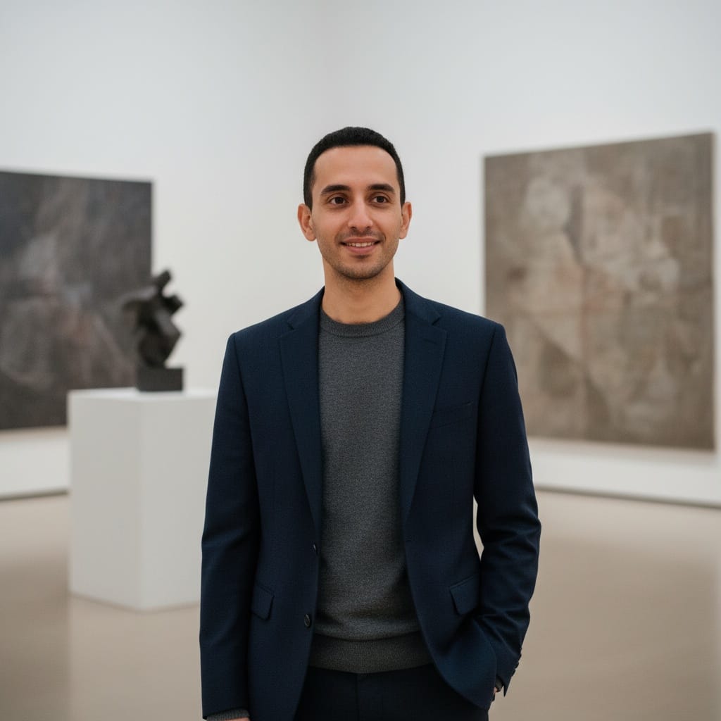 slim middle_eastern man art gallery cultured backdrop 87249308