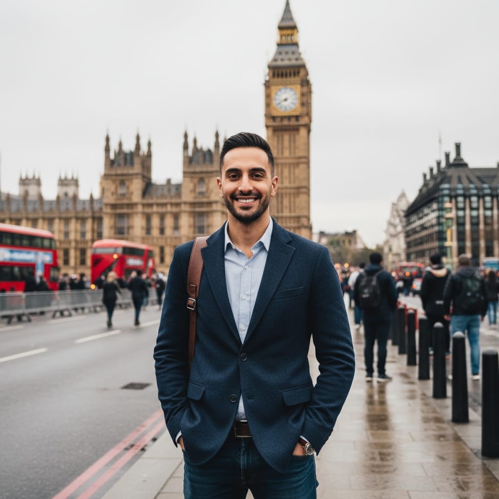 slim middle_eastern man big ben westminster portrait 61983185