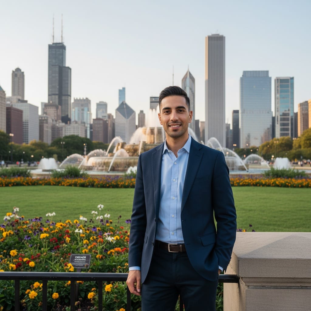 slim middle_eastern man grant park buckingham fountain 42578852