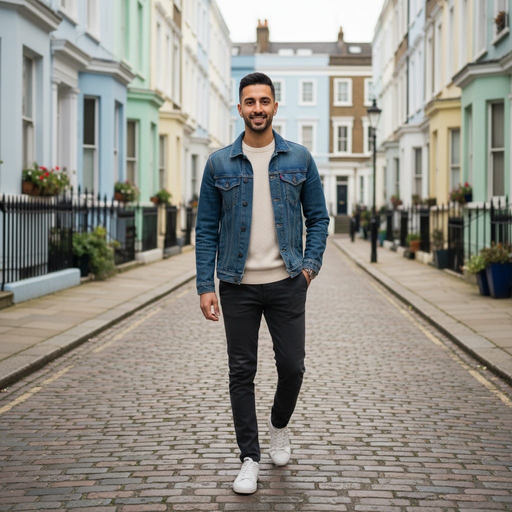slim middle_eastern man notting hill colorful houses 96082342
