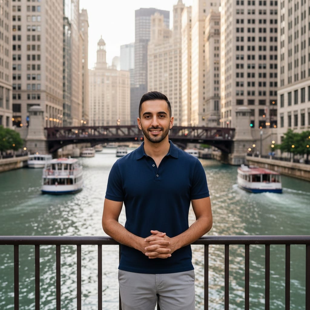 slim middle_eastern man riverwalk architectural background 31662504
