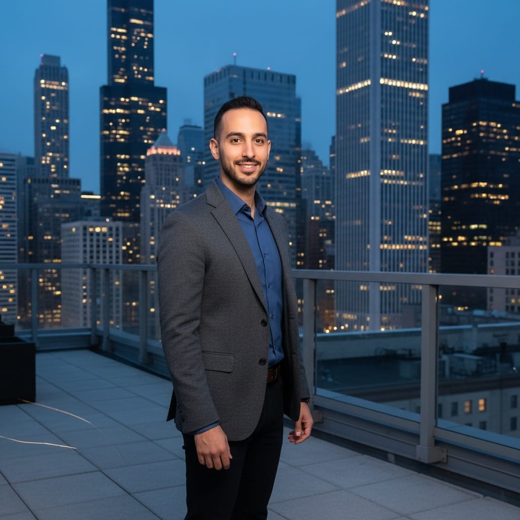 slim middle_eastern man rooftop terrace skyline close 34982262