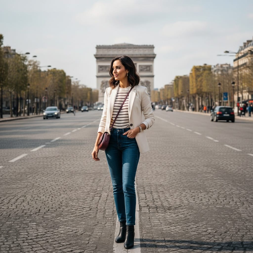slim middle_eastern woman arc de triomphe champs elysees 51252938