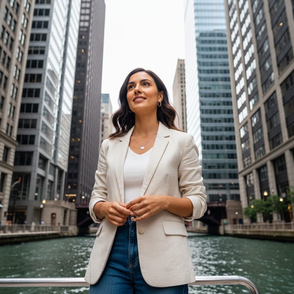 slim middle_eastern woman architecture tour boat perspective 85361713