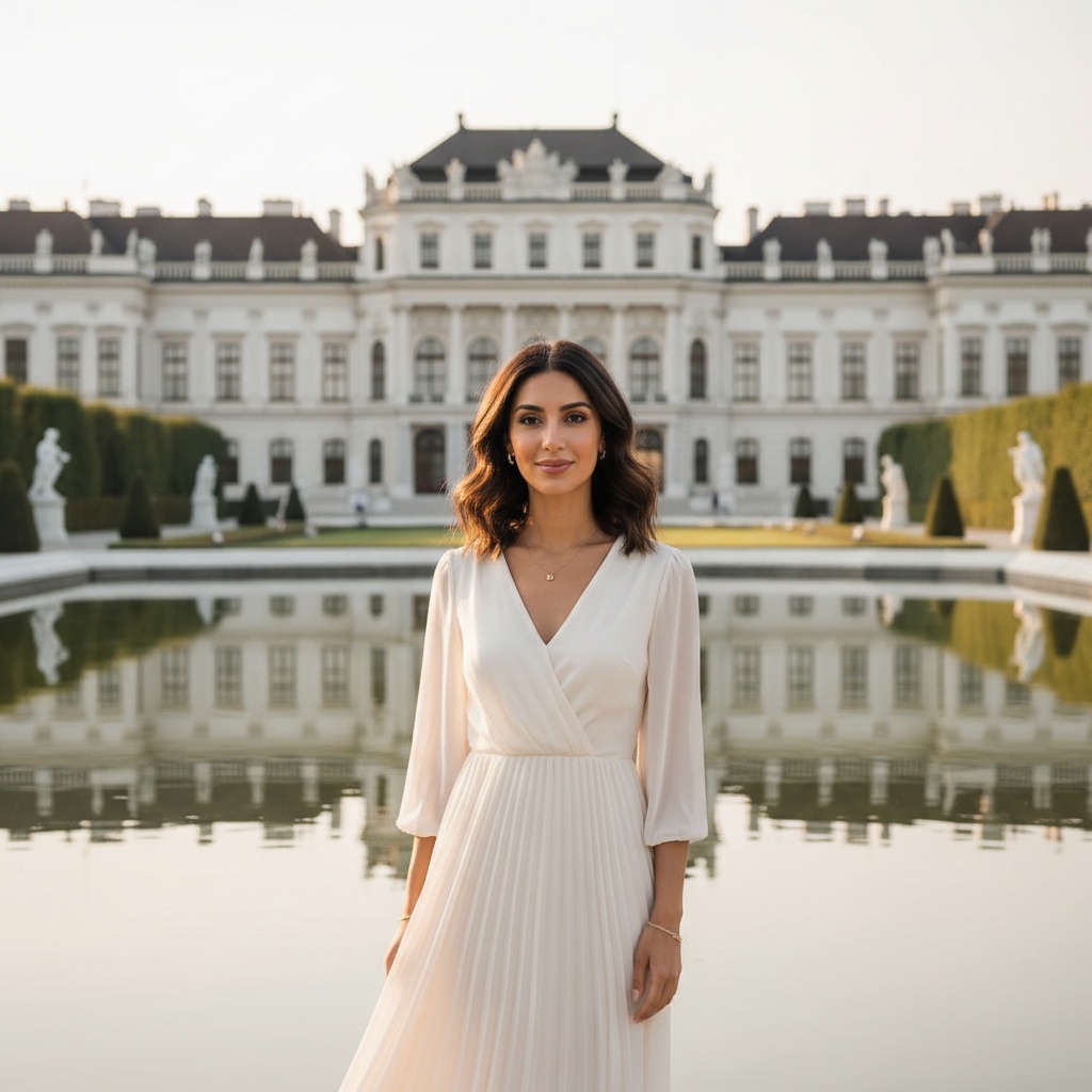 slim middle_eastern woman belvedere palace reflection 33734331