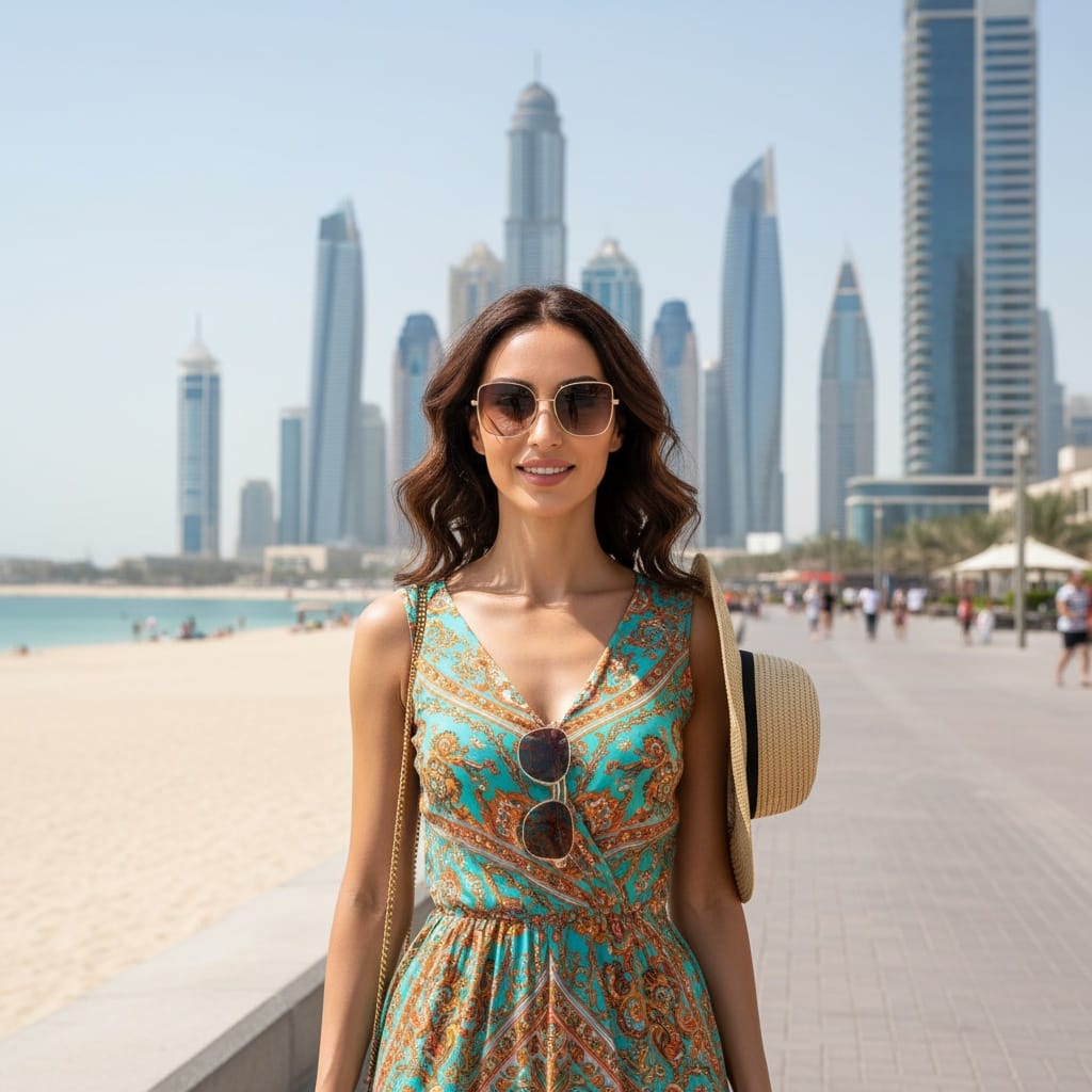 slim middle_eastern woman jumeirah beach residence walk 27957782