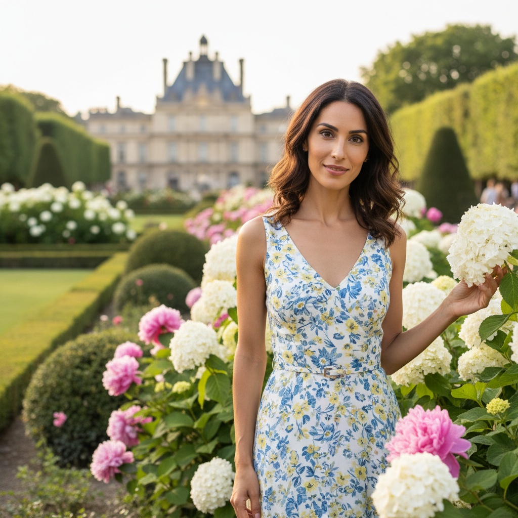 slim middle_eastern woman luxemburg gardens greenery 80598803