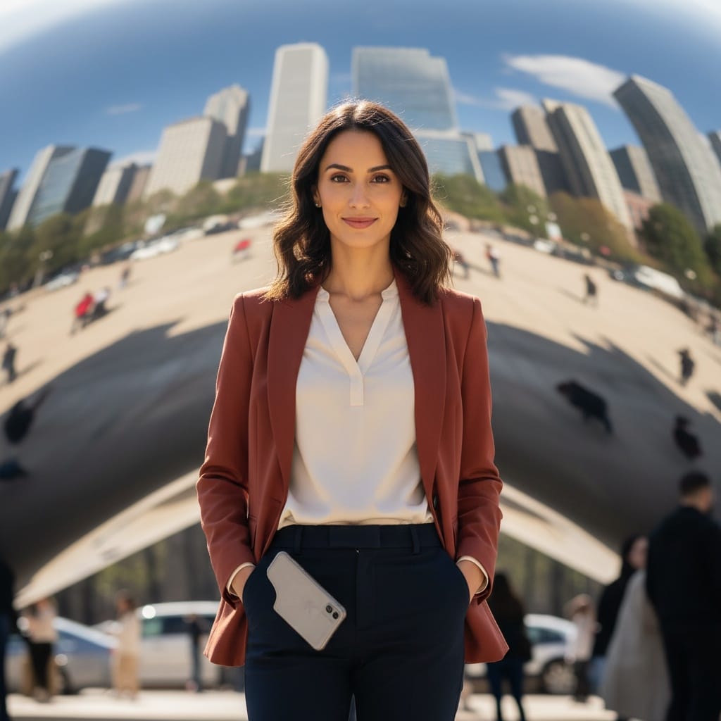 slim middle_eastern woman millennium park bean sculpture 72234575