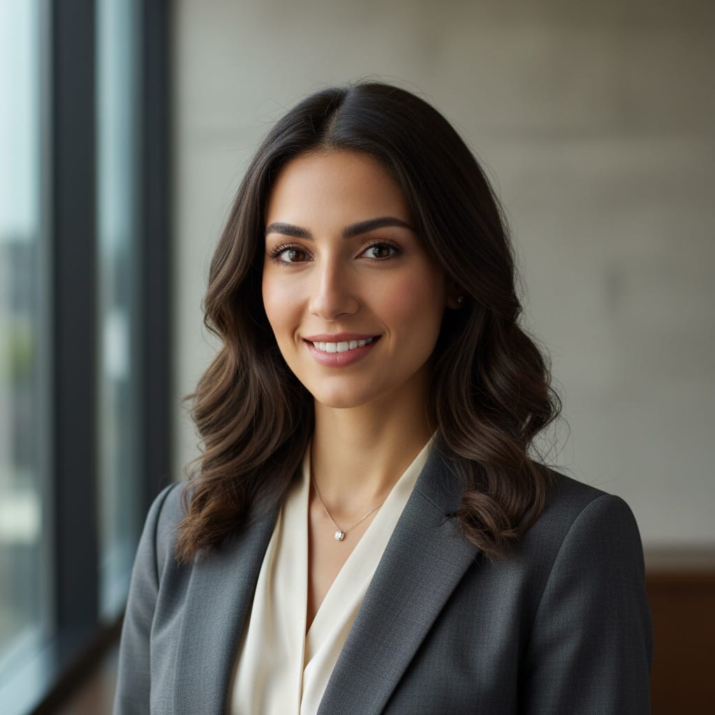 slim middle_eastern woman modern office neutral background 70746799