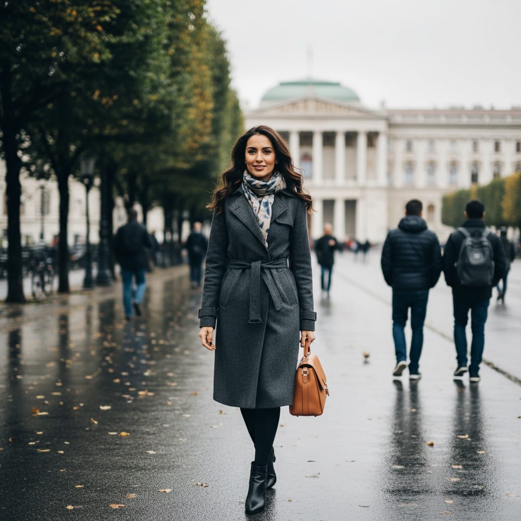 slim middle_eastern woman ringstrasse boulevard walk 78213153