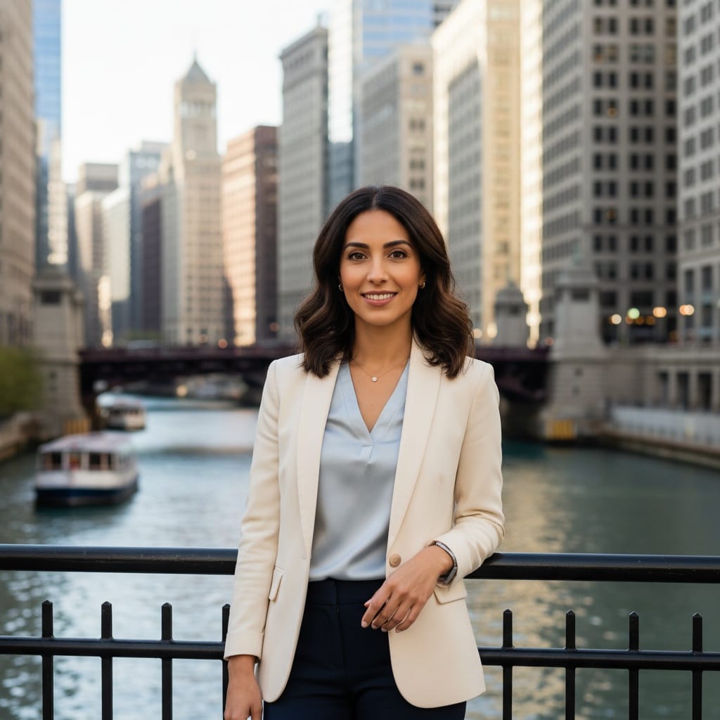 slim middle_eastern woman riverwalk architectural background 23568948