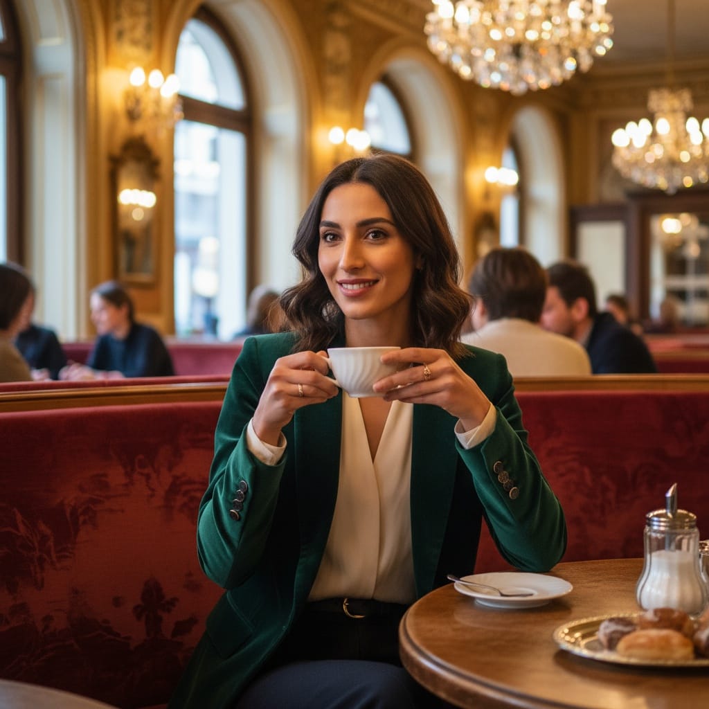 slim middle_eastern woman vienna coffee house interior 10234079
