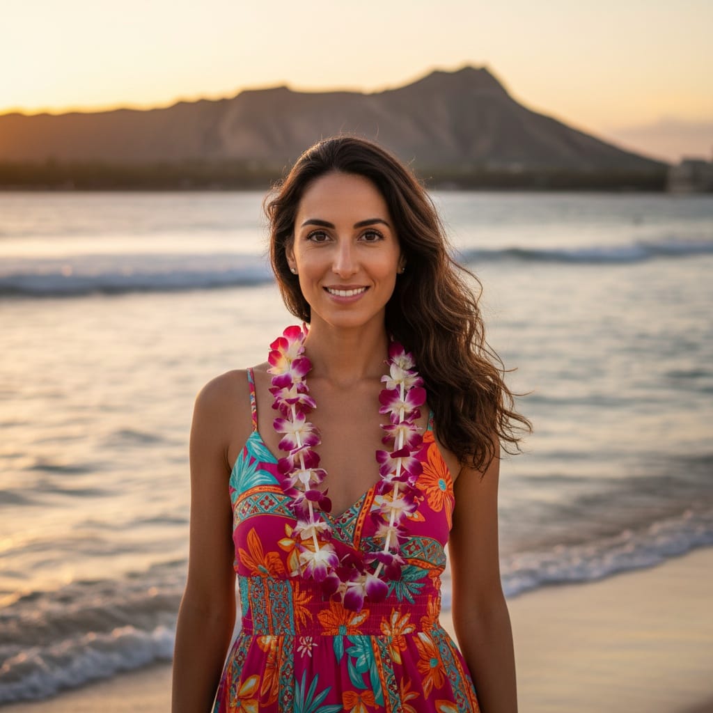 slim middle_eastern woman waikiki beach sunset portrait 53539575
