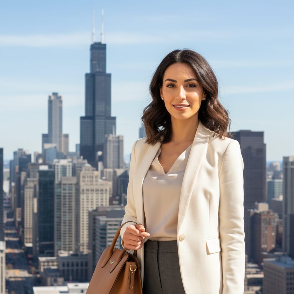 slim middle_eastern woman willis tower skyline lookout 33201693
